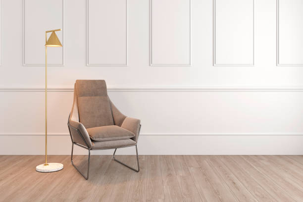 istock 3D rendering interior white wall and brown armchair 1207239878