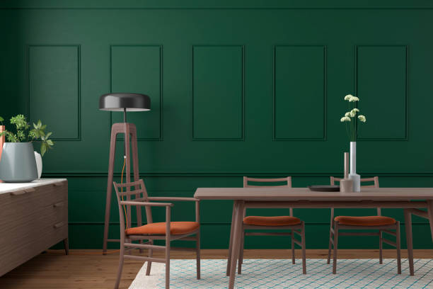 istock elegant and modern dinning room interior design setting with dark green wall 1207240064