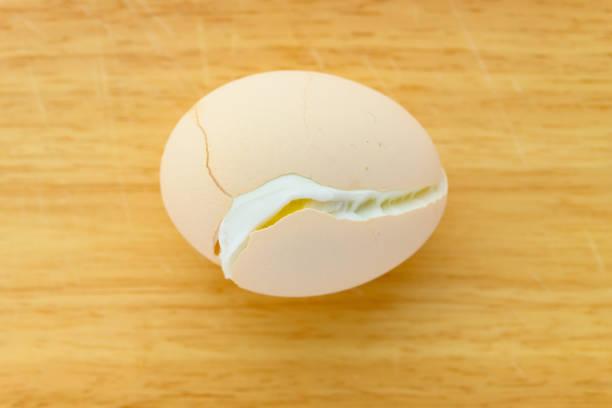 chicken egg being boiled and cracked out