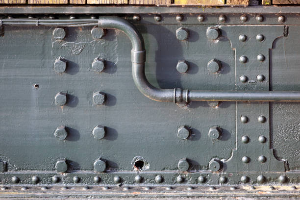 Old steel bridge construction closeup with rivets and bolts in the Netherlands