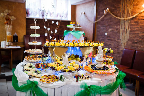 istock Dessert table of delicious sweets on wedding reception. 1207248579