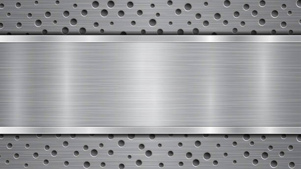 istock Metal background with holes and a polished plate 1207249623