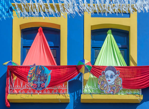 Olinda, Pernambuco, Brasil, February 16, 2020:Beautiful carnival decoration in Olinda city