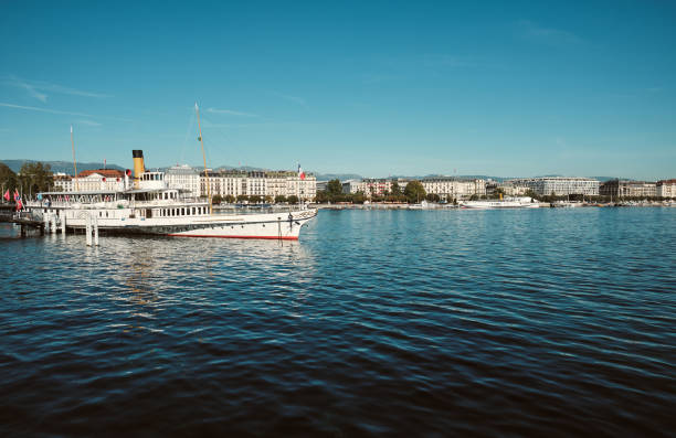 istock Retro ship off the coast of Geneva. 1207250084