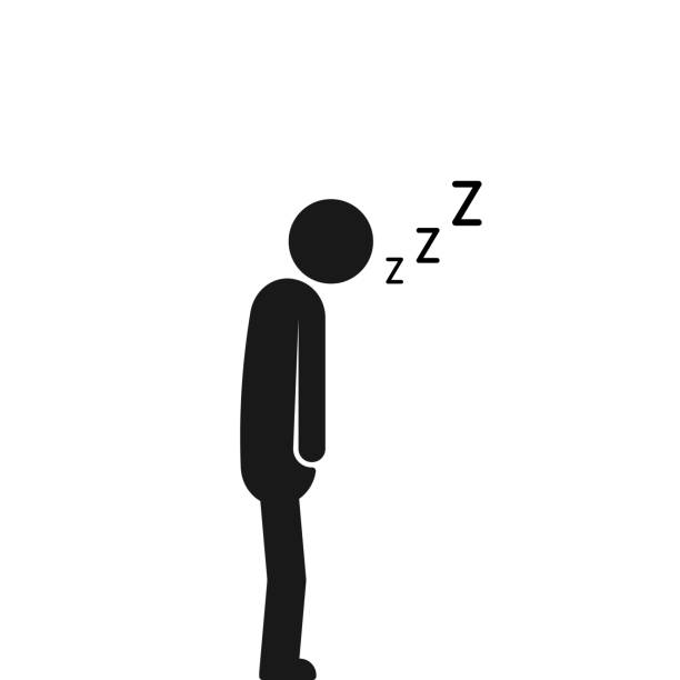 asleep on the move sleeping man asleep on the move sleeping man. concept of dormant businessman sign or tired man in bed room or office. flat simple trend modern black graphic art design illustration isolated on white narcolepsy stock illustrations
