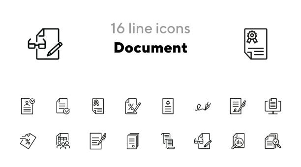 dokumentzeilensymbolsatz - endorsing business application form filling stock-grafiken, -clipart, -cartoons und -symbole