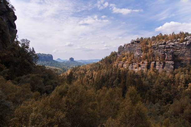 Landscape shot of Saxon Switzerland with blue sky