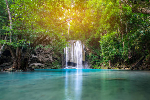 istock Waterfall in Tropical forest at Erawan waterfall National Park, Thailand 1207256289