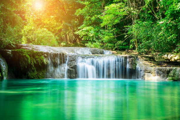 istock Waterfall in Tropical forest at Erawan waterfall National Park, Thailand 1207256295