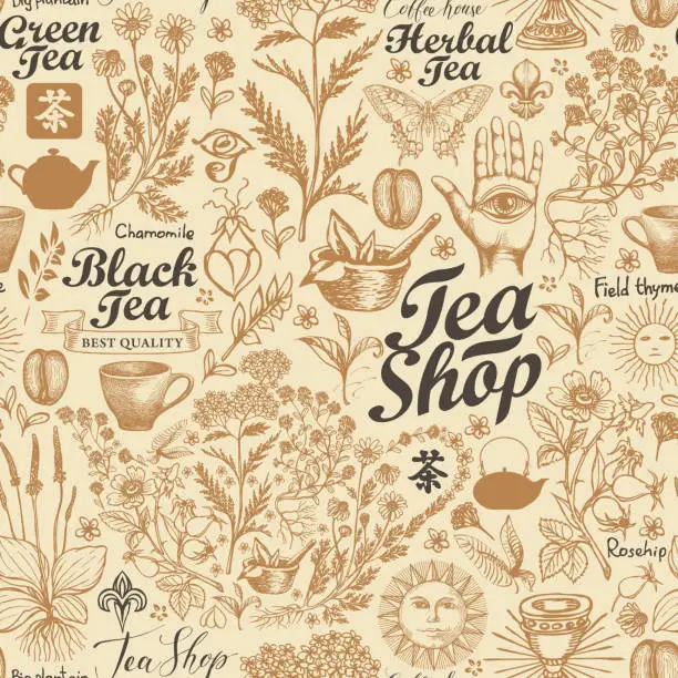 Vector illustration of vector seamless background on the tea theme