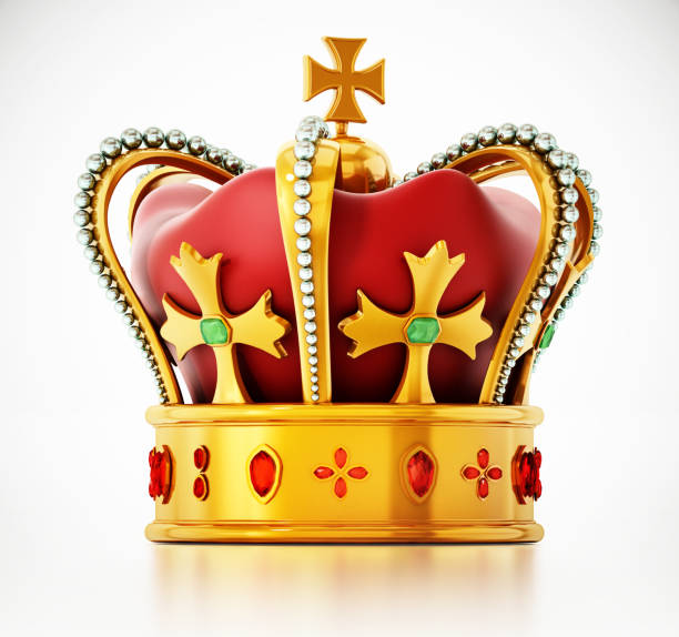 istock Generic golden crown ornamented with gems isolated on white 1207261893
