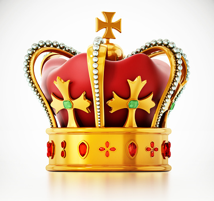 Golden Royal Crown, 3D rendering isolated on white background