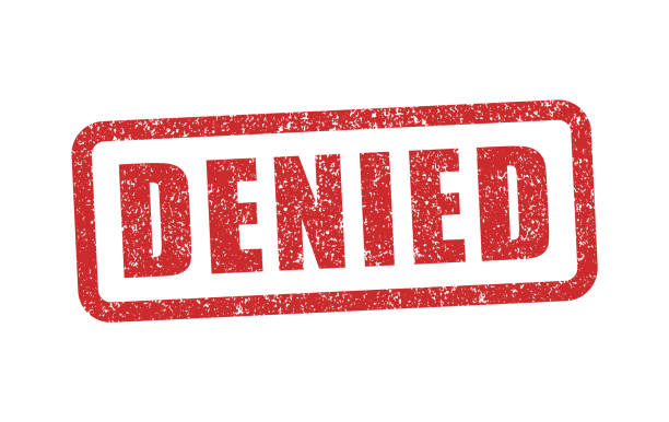 Denied grunge rubber ink stamp icon shape. Prohibit logo sign symbol. Red retro style tag template graphic. Isolated on white background. Vector illustration image. Denied grunge rubber ink stamp icon shape. Prohibit logo sign symbol. Red retro style tag template graphic. Isolated on white background. Vector illustration image. denial stock illustrations