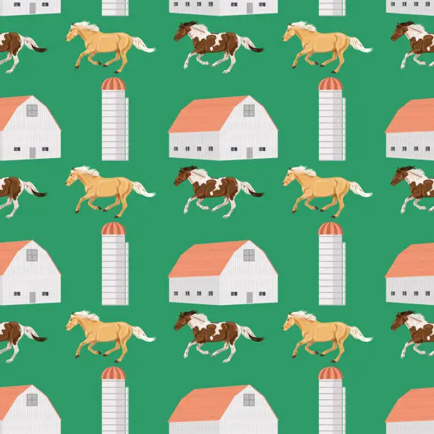 Vector illustration of Farm Seamless Pattern: Barns