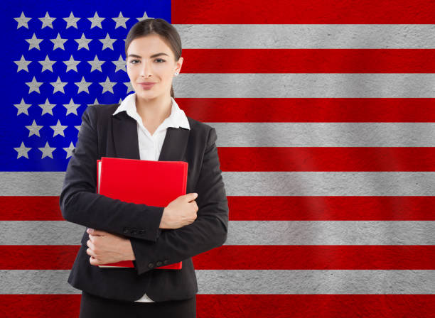 istock Young Woman with red notebook. Education or business concept 1207264813