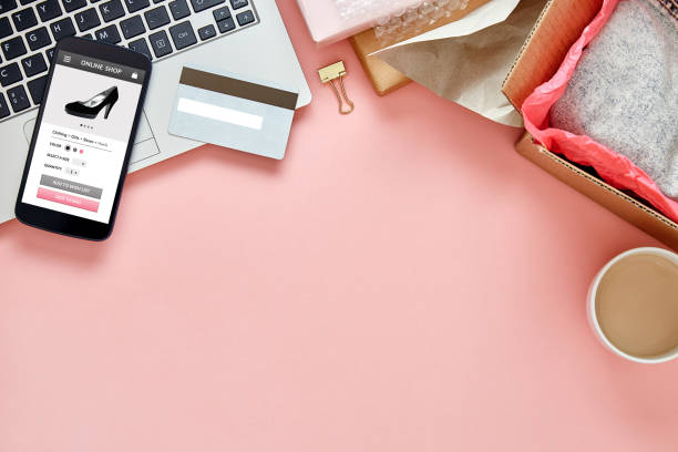 istock Online shopping concept on pink background 1207270996