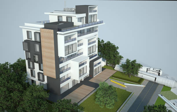 istock appartment building with garden, blueprints and forms 1207271558