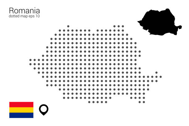 mapa rumunii, rysunek wektorowy, usiany flagą i znacznikiem mapy - romania romanian culture romanian flag flag stock illustrations
