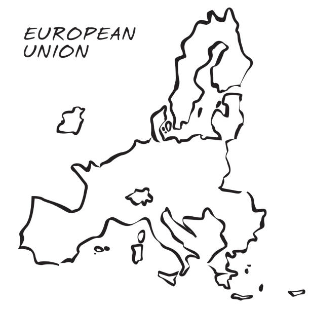 ilustrações de stock, clip art, desenhos animados e ícones de black outline map of eu without uk. vector illustration. shape and graphic illustration. - portugal spain