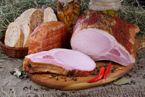 istock Pork bacon on a wooden table 1207274638