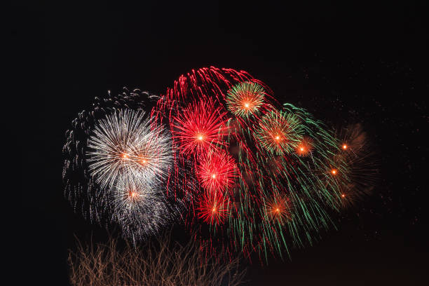 istock Bright fireworks on black background stock photos 1207276019