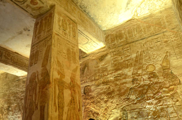 istock Well preserved hieroglyphs inside the Abu simbel temple. 1207276165
