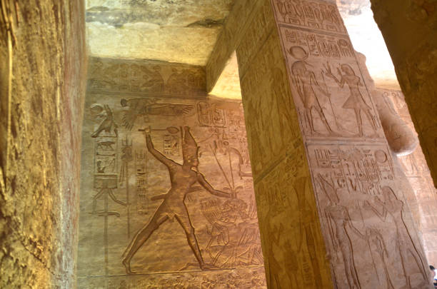 istock Well preserved hieroglyphs inside the Abu simbel temple. 1207276212