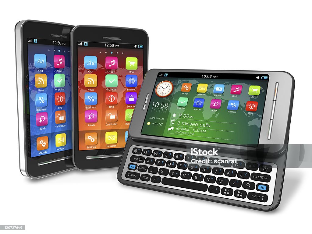 Conjunto de los smartphones con pantalla táctil - Foto de stock de Aparato de telecomunicación libre de derechos