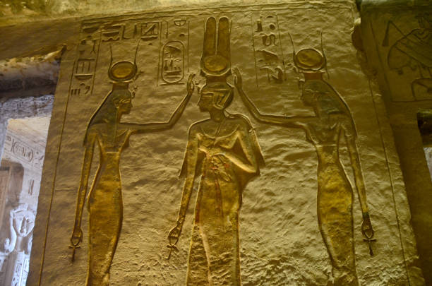 istock Well preserved hieroglyphs inside the Abu simbel temple. 1207276634