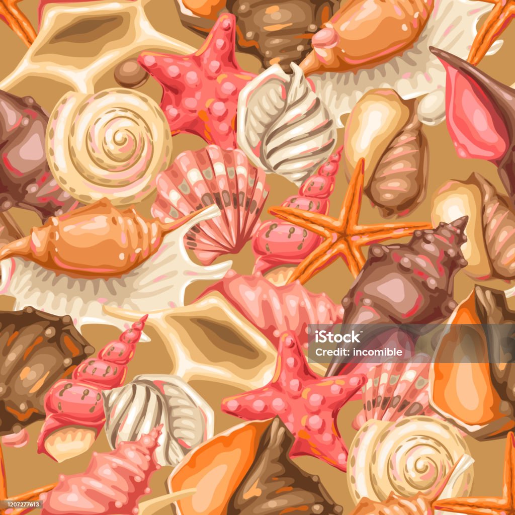 Unique Crustacean Shell Patterns Seamless Pattern With Seashells Tropical Underwater Mollusk Shells ...