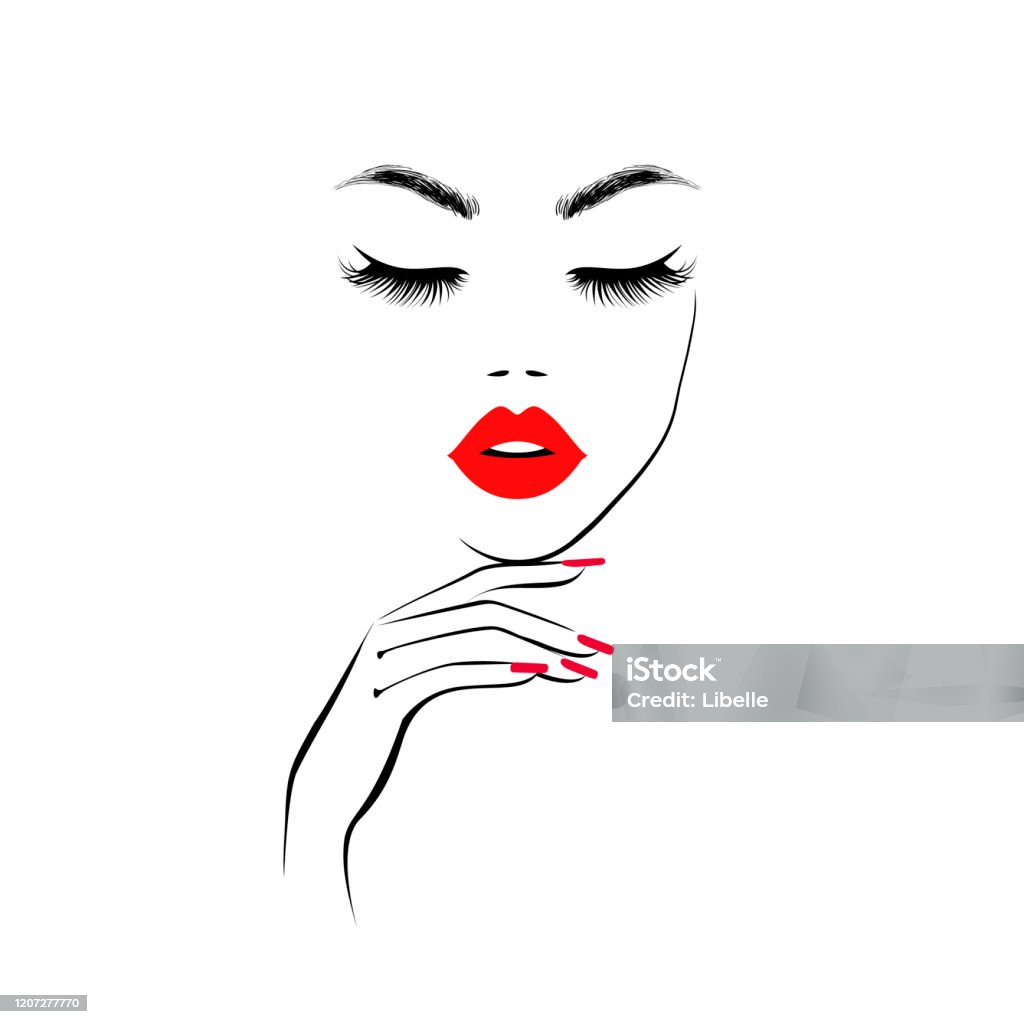 Ilustración de Hermosa Cara De Mujer Con Labios Rojos Pestañas Exuberantes  Mano Con Uñas De Manicura Rojas Logotipo De Belleza Ilustración Vectorial y  más Vectores Libres de Derechos de Esmalte de Uñas -