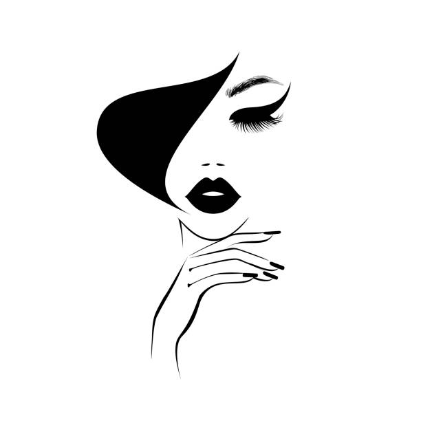 Beautiful Woman Face With Black Lips Lush Eyelashes Hand With Black  Manicure Nails Black Hair Stylish Hairstyle Beauty Logo Nail Art Studio  Wallpaper Background Vector Illustration Stock Illustration - Download  Image Now -