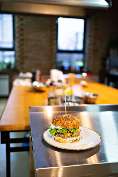 istock The finished Burger on the table in the kitchen 1207281375