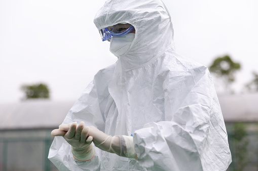 Personal de los CDC con ropa de trabajo protectora. photo