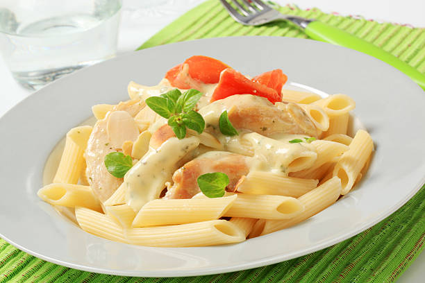 istock Pasta tubes and chicken meat 120728516