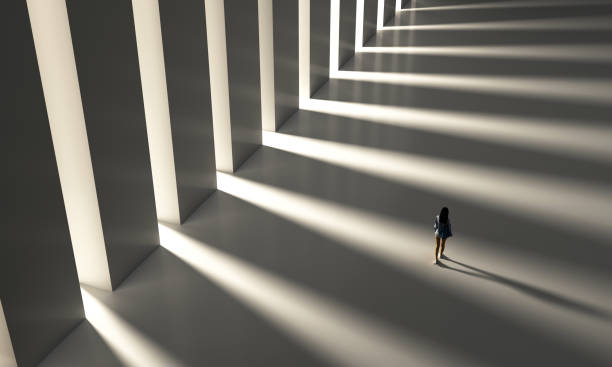 High angle of a young woman walking on corridor