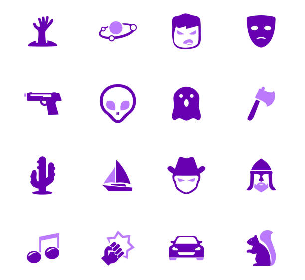 Genres of cinema icons set Set of movie genres color vector icons for user interface design thriller film genre stock illustrations