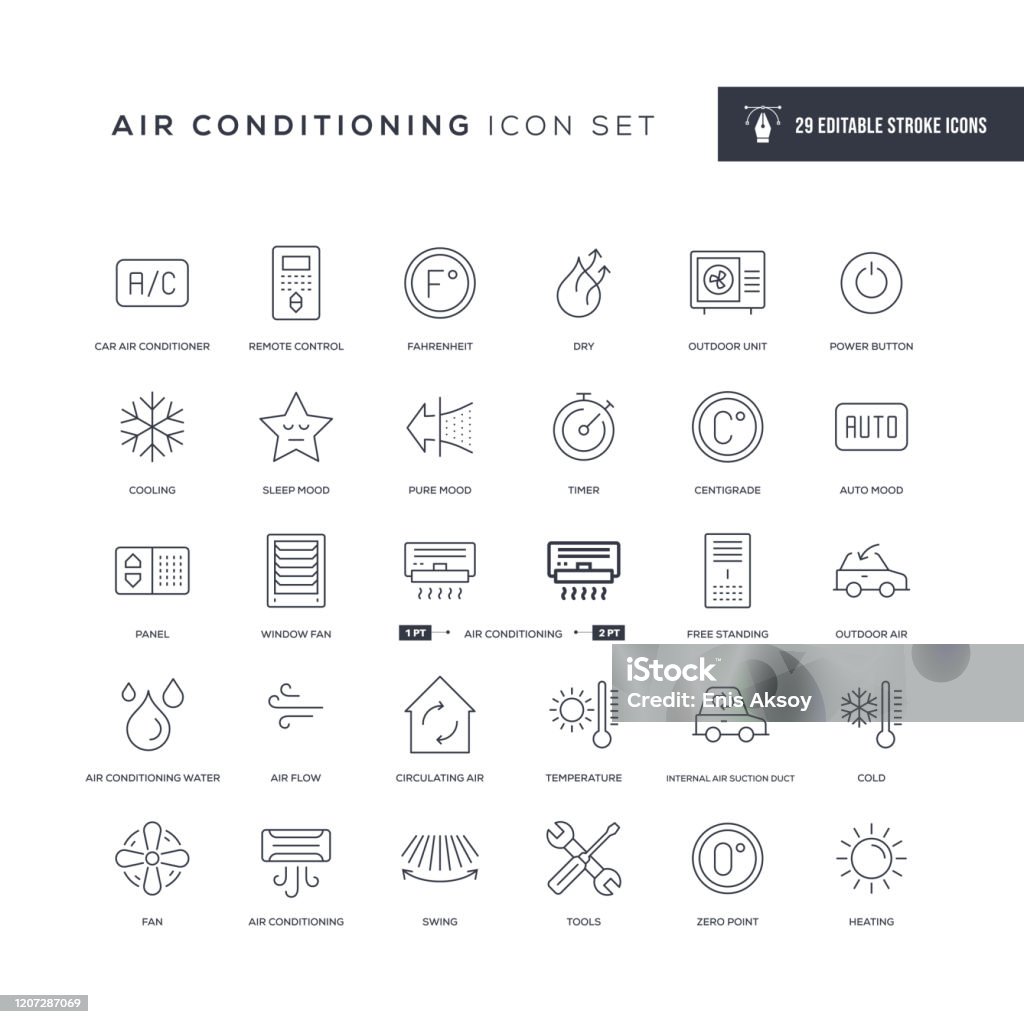 Air Conditioning Editable Stroke Line Icons 29 Air Conditioning Icons - Editable Stroke - Easy to edit and customize - You can easily customize the stroke with Icon stock vector