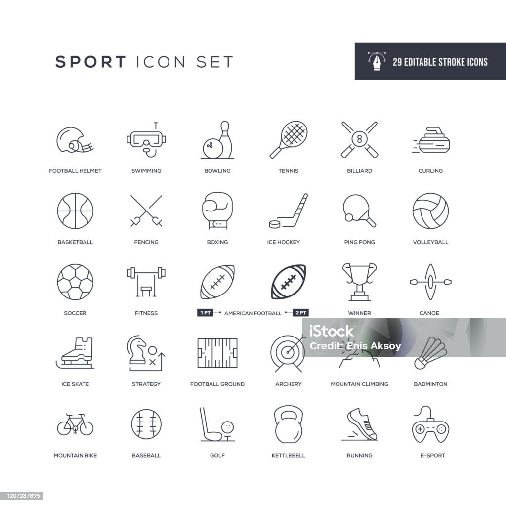 Sport Editable Stroke Line Icons 29 Sport Icons - Editable Stroke - Easy to edit and customize - You can easily customize the stroke with Icon stock vector