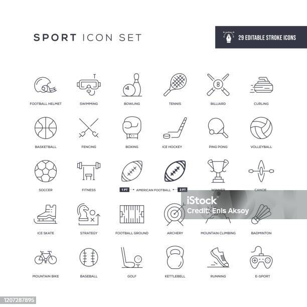 Sport Editable Stroke Line Icons Stock Illustration - Download Image Now - Icon, Sport, Soccer