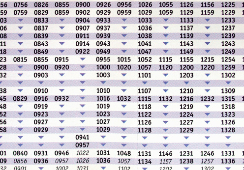 Timetable of arrivals and departures of trains