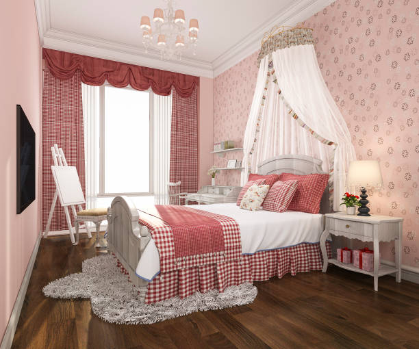 istock 3d rendering beautiful pink pastel vintage kid bedroom 1207291451