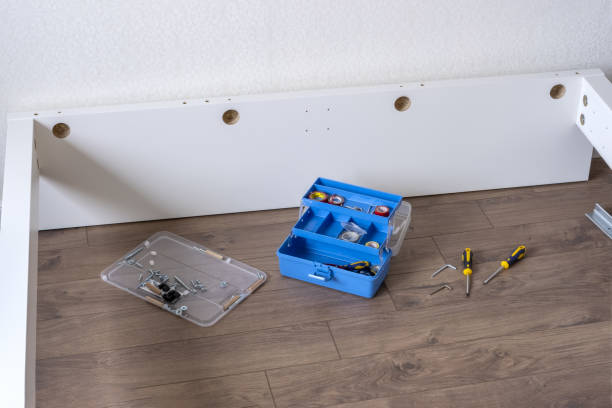 istock Tools for assembling the bed. Screwdrivers on the floor for furniture assembly 1207292452