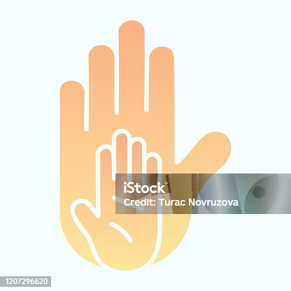 istock Kid and parents palms flat icon. Child protection vector illustration isolated on white. Child and adult hands gradient style design, designed for web and app. Eps 10. 1207296620