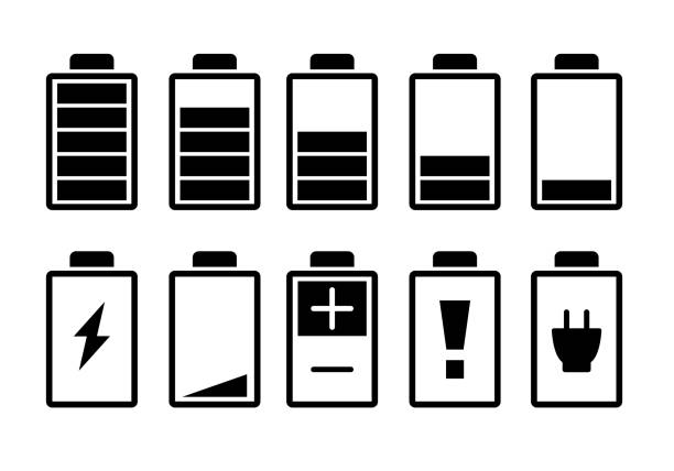 Charge mark icon set / black and white Illustrations that can be used in various fields phone charging station icon stock illustrations