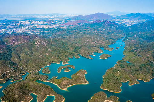 Drone view of Tai Lam Chung Reservoir, Hong Kong