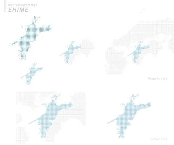 Vector illustration of dotted Japan map set, Ehime