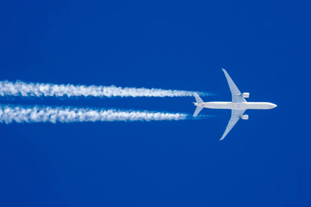 Boeing 777 in flight. stock photo
