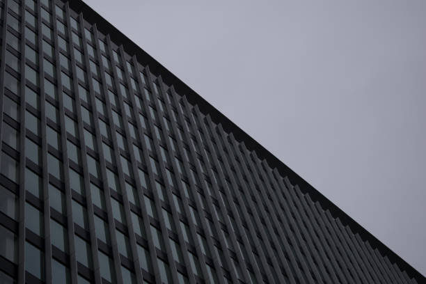 istock Black office building abstract the gray sky. 1207301721