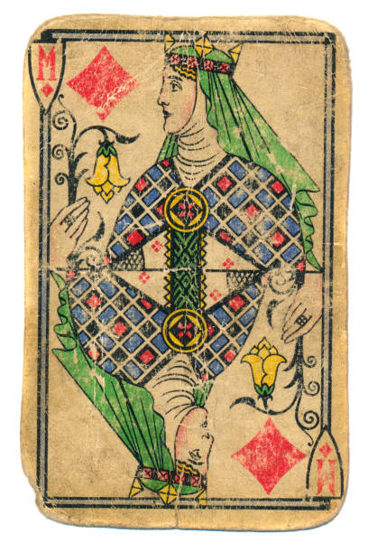 istock Old used playing card queen of diamonds isolated 1207307651